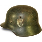 Wehrmacht Heer, tyska armén M 35 Stålhjälm, NS 62 märkt, enkel dekal