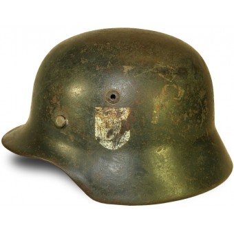 Wehrmacht Heer, tyska armén M 35 Stålhjälm, NS 62 märkt, enkel dekal. Espenlaub militaria