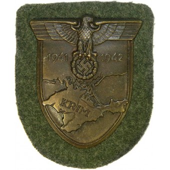 Wehrmacht Heer Sleeve Crimea Shield, op een stuk Feldgrau-wol, achterkant is papier gecoat.. Espenlaub militaria