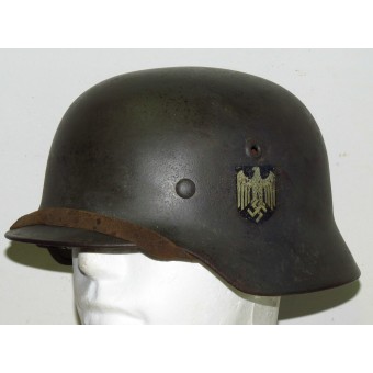 Casque allemand M 40 ET 66 unique décalcomanie Wehrmacht Heer. Espenlaub militaria