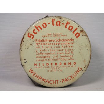 Scho-ka-kola chocolate tin 1941 Wehrmacht Packung with chokolate inside. Espenlaub militaria