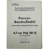 Panzer-Beschußtafel 4,7 cm Pak 181 (f) frz 4,7 cm SA-APX) Наставление по стрельбе
