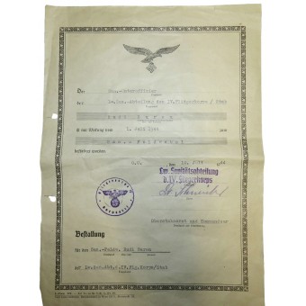 Наградной документ на крест за военные заслуги и повышение в звании. Espenlaub militaria