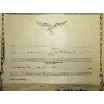 Satz von 2 Verleihungsurkunden an den Sanitätsunteroffizier der Luftwaffe. Espenlaub militaria
