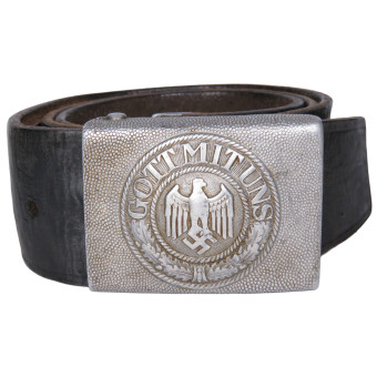 Wehrmacht Leather Belt with Buckle by Gebrüder Deyhle, Schwäbisch Gmünd. Espenlaub militaria