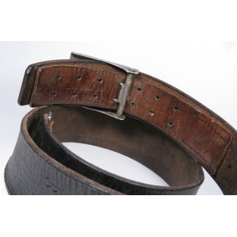 Wehrmacht Leather Belt with Buckle by Gebrüder Deyhle, Schwäbisch Gmünd. Espenlaub militaria