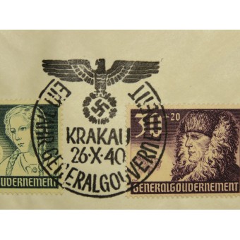 Ensimmäisen päivän kirjekuori, joka on omistettu GeneralGouvernement -vuoden ensimmäisen vuoden vuosipäivälle. Espenlaub militaria