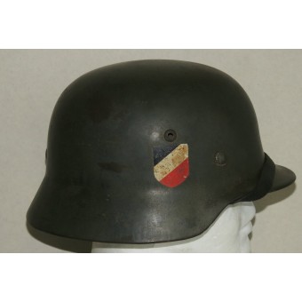 Double Decal German Army Steel Helmet M35 With The Remains Of Camouflage