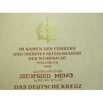 Conjunto de un titular de la Cruz Alemana en oro Pz Pi BTL 37. Espenlaub militaria