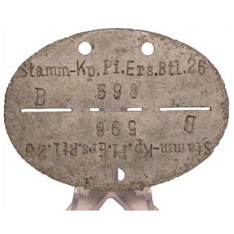 Dogtag Wehrmacht Stammkompanie Pionier Ersatzbataillon 26. Espenlaub militaria