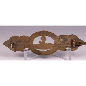 Kriegsmarine U-Boot Spange in Bronze von Schwerin Berlin. Espenlaub militaria