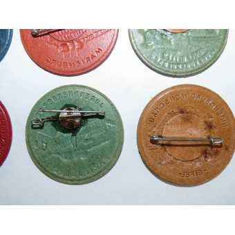 Set of Deutsches Jugendherbergswerk cardboard tourist badges, Third Reich, Hitlerjugend. Espenlaub militaria