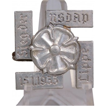 1933 NSDAP SIEG DER Lippe Badge, alumiini, pinback; Valmistaja merkitsi Paulmann & Crone, Lüdenscheid. Espenlaub militaria