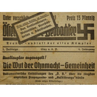Le journal du parti nazi autrichien - Österreichischer Beobachter. Espenlaub militaria