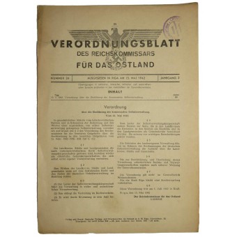 Tema oficial de la Reichkomissar para los territorios ocupados Ostland emitidos en Riga. Espenlaub militaria