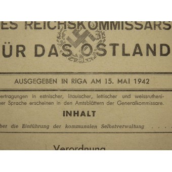 Amtliche Ausgabe des Reichskommissars für die besetzten Gebiete Ostland, ausgestellt in Riga. Espenlaub militaria