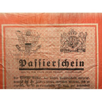 Amerikansk broschyr för tyska soldater: Passierschein-SAFE CONDUCT. Espenlaub militaria
