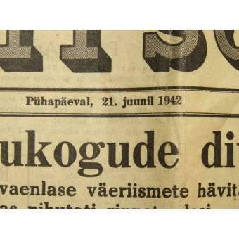 Viron kieli WW2 -ajanjakso -sanomalehti Eesti Sõna, 21. kesäkuuta 1942. Espenlaub militaria