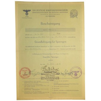 3-й Рейх DAF Сертификат о получении профессии- подрывник. Espenlaub militaria