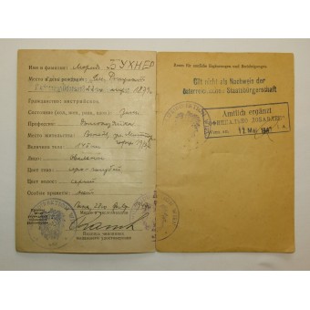 Österrikiskt ID-kort för perioden av allierad ockupation. Espenlaub militaria