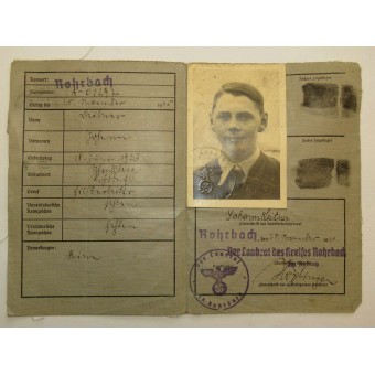 Kolmas valtakunnan passi käytettäväksi Saksan sisällä - Deutsche Reich Kennkarte. Espenlaub militaria