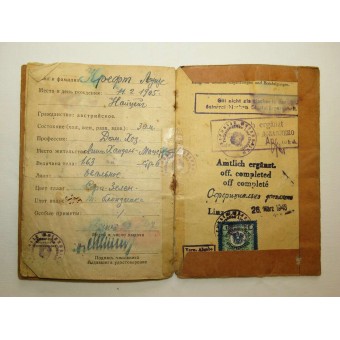 Den sovjetiska ockupationen av Österrike identitetskort. Espenlaub militaria