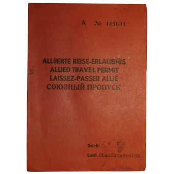 Permesso di viaggio Allied Nr. 445.601, Firmberger Josef. Espenlaub militaria