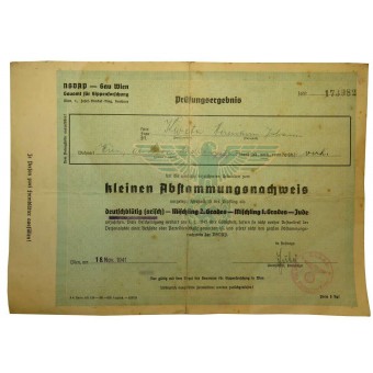 Ancestry certificate of Aryan origin. Espenlaub militaria