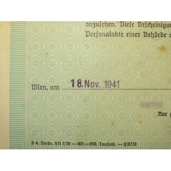 Ancestry certificate of Aryan origin. Espenlaub militaria