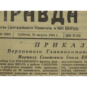 Newspaper Pravda ( The Truth) 19. August 1944. Espenlaub militaria