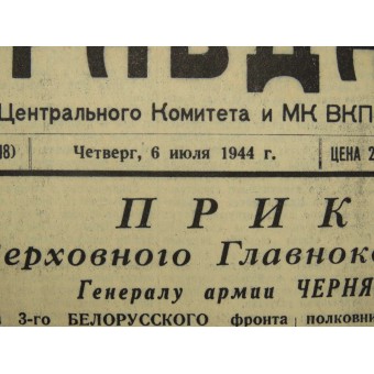 Sowjetische Zeitung PRAVDA - Wahrheit, 06. Juli 1944.. Espenlaub militaria