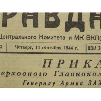 Periódico de propaganda soviético Pravda - verdad, septiembre 14 1944. Espenlaub militaria