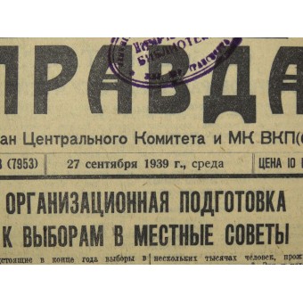 Soviet propaganda newspaper PRAVDA  -Truth  September, 27 1939. Espenlaub militaria