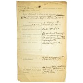 Certificato di famiglia imperiale russa per una persona che è stata chiamata al servizio.