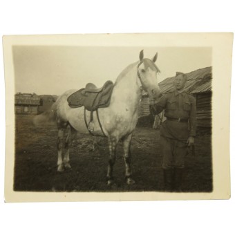 Photo of the Red Army soldier with horse Kazbek. 1943 year. Espenlaub militaria