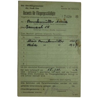 Удостоверение пострадавшего при бомбежке Третий рейх. Espenlaub militaria