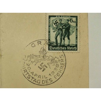 Ensimmäinen numerokortti. 20. huhtikuuta 1938 Grazin kaupungissa Fuhrerin syntymäpäivän kunniaksi. Espenlaub militaria