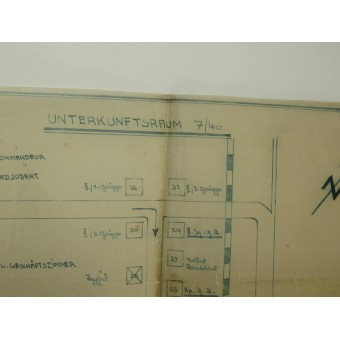 Le plan de la caserne allemande, une affiche tirée à la main.. Espenlaub militaria