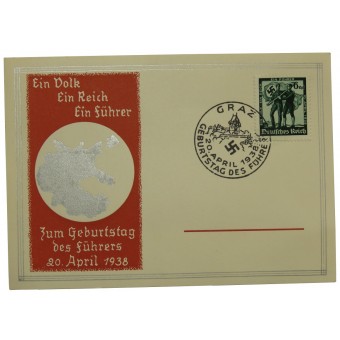 Anniversaire du Führer. 20 avril 1938 dans la ville de Graz. Carte postale. Espenlaub militaria