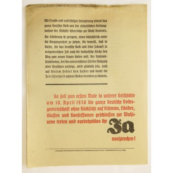 El folleto sobre plebiscito: La anexión (Anschluss) de Austria al Reich alemán. Espenlaub militaria