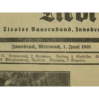 Wochenblatt der Bauernschaft Tirol. 1.juni 1938. Följd 24. Espenlaub militaria