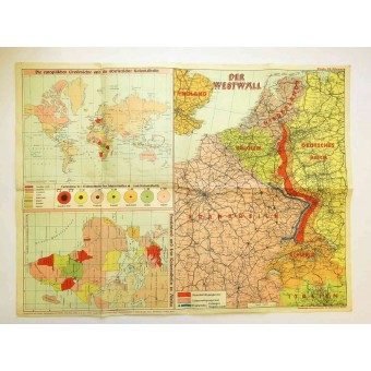 WW2-kaart - Duitse grenzen in het Westen. Westwall und Maginot-Linie. Espenlaub militaria