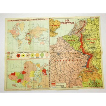 WW2 Carte - frontières allemandes à louest. WestWall und-Linie Maginot. Espenlaub militaria