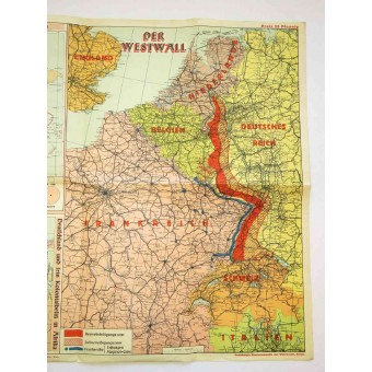 WW2-kaart - Duitse grenzen in het Westen. Westwall und Maginot-Linie. Espenlaub militaria