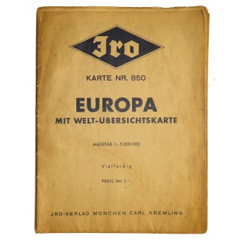 Karte von Europa mit Welt-Übersichtskarte, 1940 DDAC-Ausgabe. Espenlaub militaria