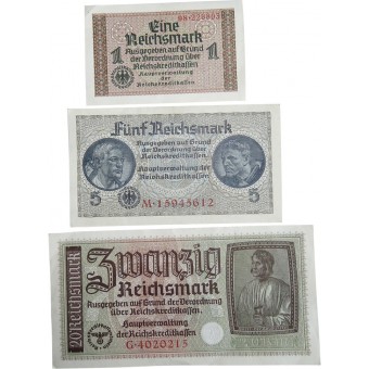 1, 5 ja 20 Reichsmark miehitetyille itäisille alueille- Ostland. Espenlaub militaria