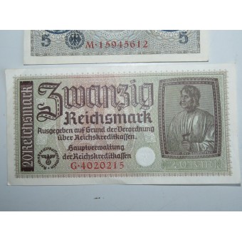 1, 5 och 20 Reichsmark för de ockuperade östliga områdena - Ostland. Espenlaub militaria
