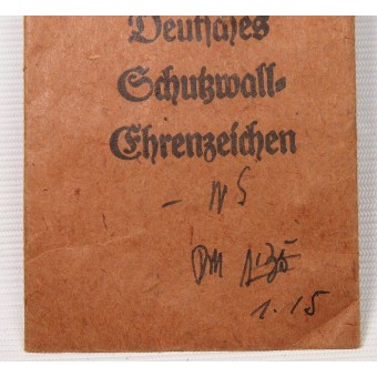 Deutsches Schutzwall Ehrenzeichen. Friedrich Orth väska av utfärdande. Espenlaub militaria
