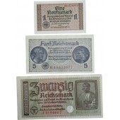 Set of 3rd Reich war time banknotes for Ostland