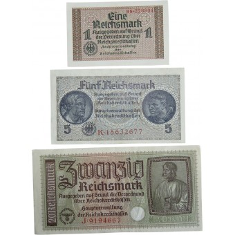 Conjunto de 3er Reich billetes de banco de tiempo de guerra para Ostland. Espenlaub militaria